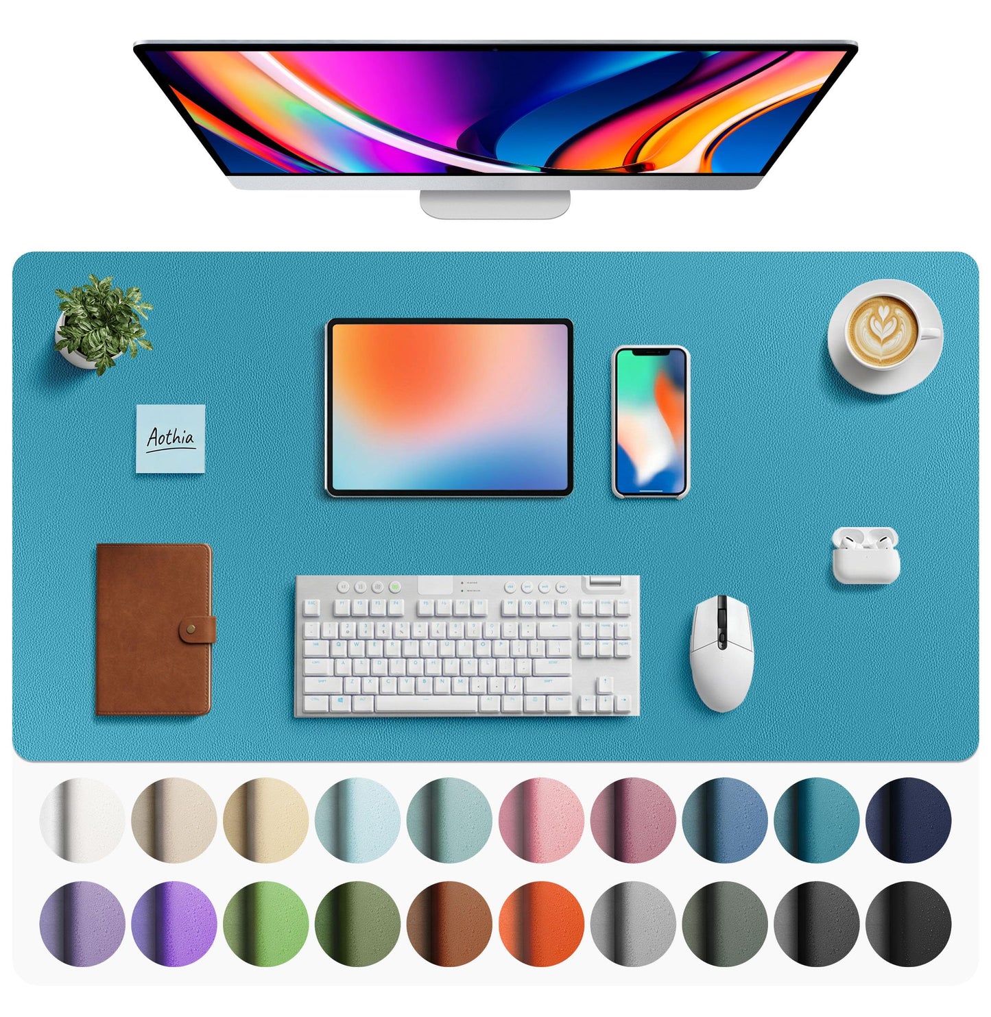 Aothia Leather Office Desk Pad Protector, Non-Slip PU Leather Desk Blotter, Waterproof Laptop Writing Mouse Pad for Office and Home, Black, 31.5" x 15.7"