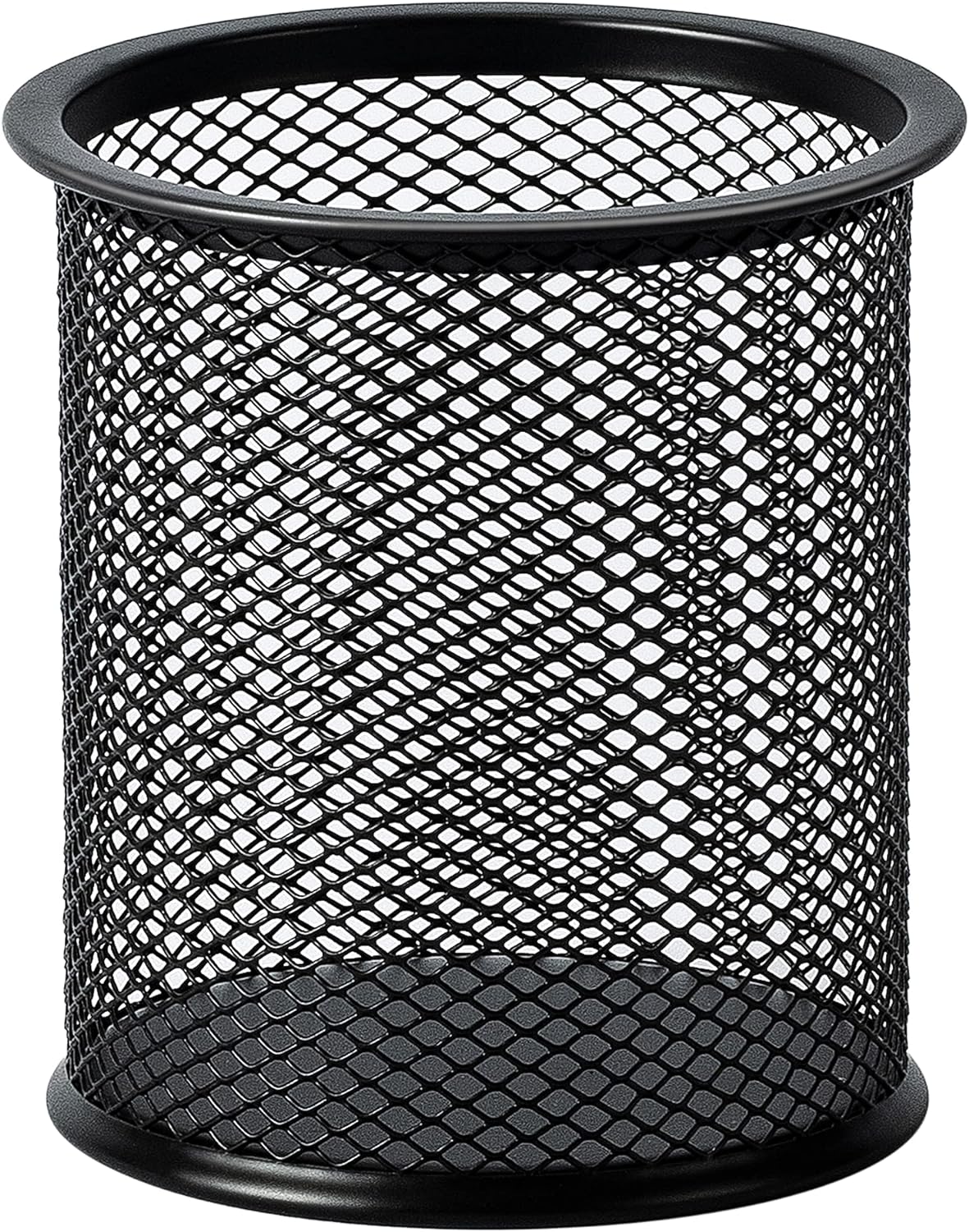 Amazon Basics Wire Mesh Pen Holder, Pencil Cup Desk Organizer for Stationery, Scissors, Office Caddy Storage, 3.7" x 3.3", Black