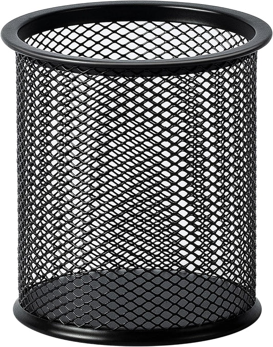 Amazon Basics Wire Mesh Pen Holder, Pencil Cup Desk Organizer for Stationery, Scissors, Office Caddy Storage, 3.7" x 3.3", Black