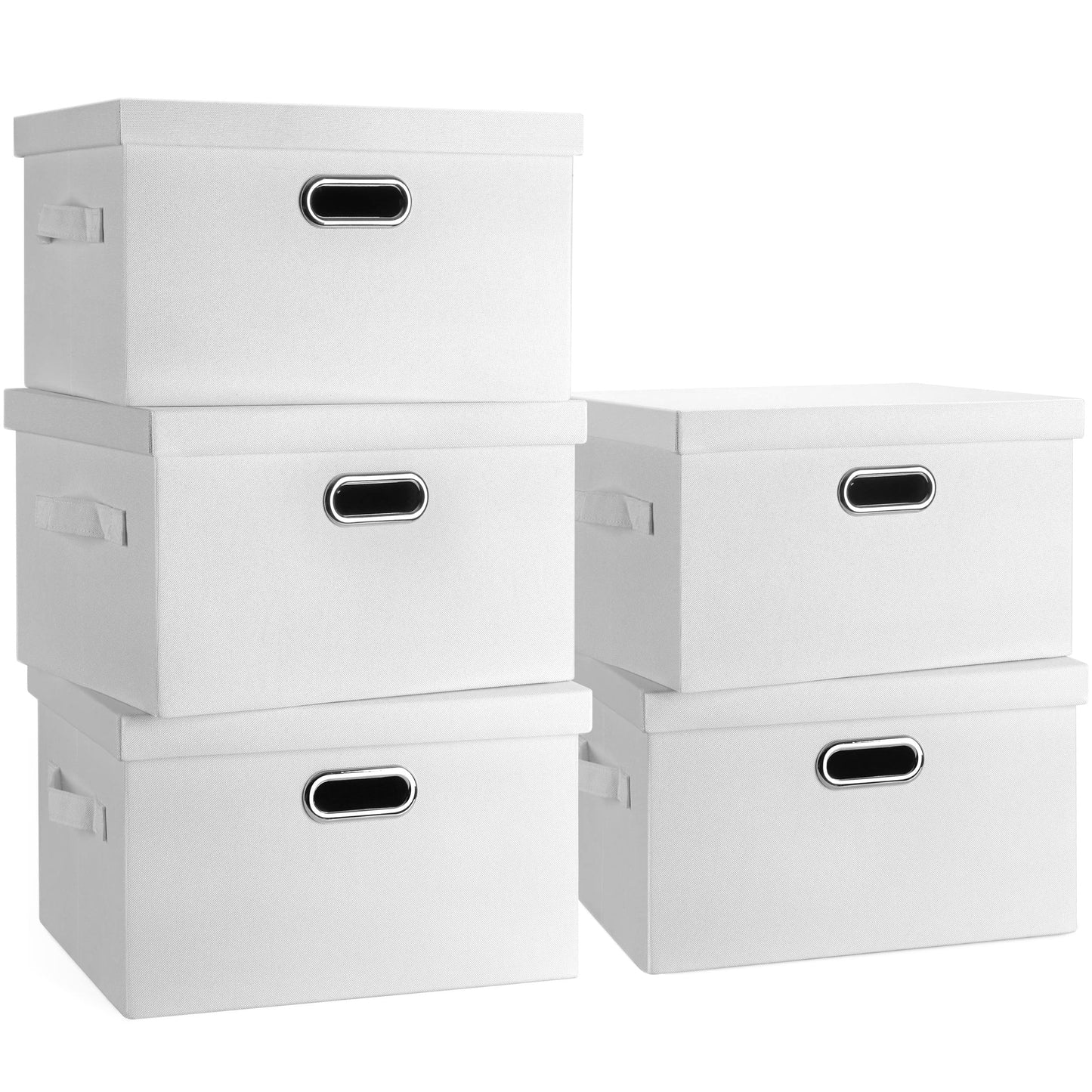 Graciadeco Large Quart Collapsible Stackable Storage Bins with Lids, 3 Packs Beige Linen Fabric Closet Boxes with Lids, Storage Cube Baskets Container Organizers for Bedroom Office(16.6 x 11.7 x 10.8) | 36 Quart 3 Pack Beige Collapsible Stackable Linen Fa