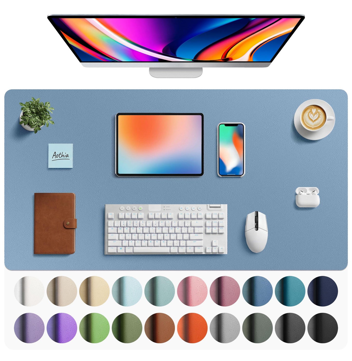 Aothia Leather Office Desk Pad Protector, Non-Slip PU Leather Desk Blotter, Waterproof Laptop Writing Mouse Pad for Office and Home, Black, 31.5" x 15.7"