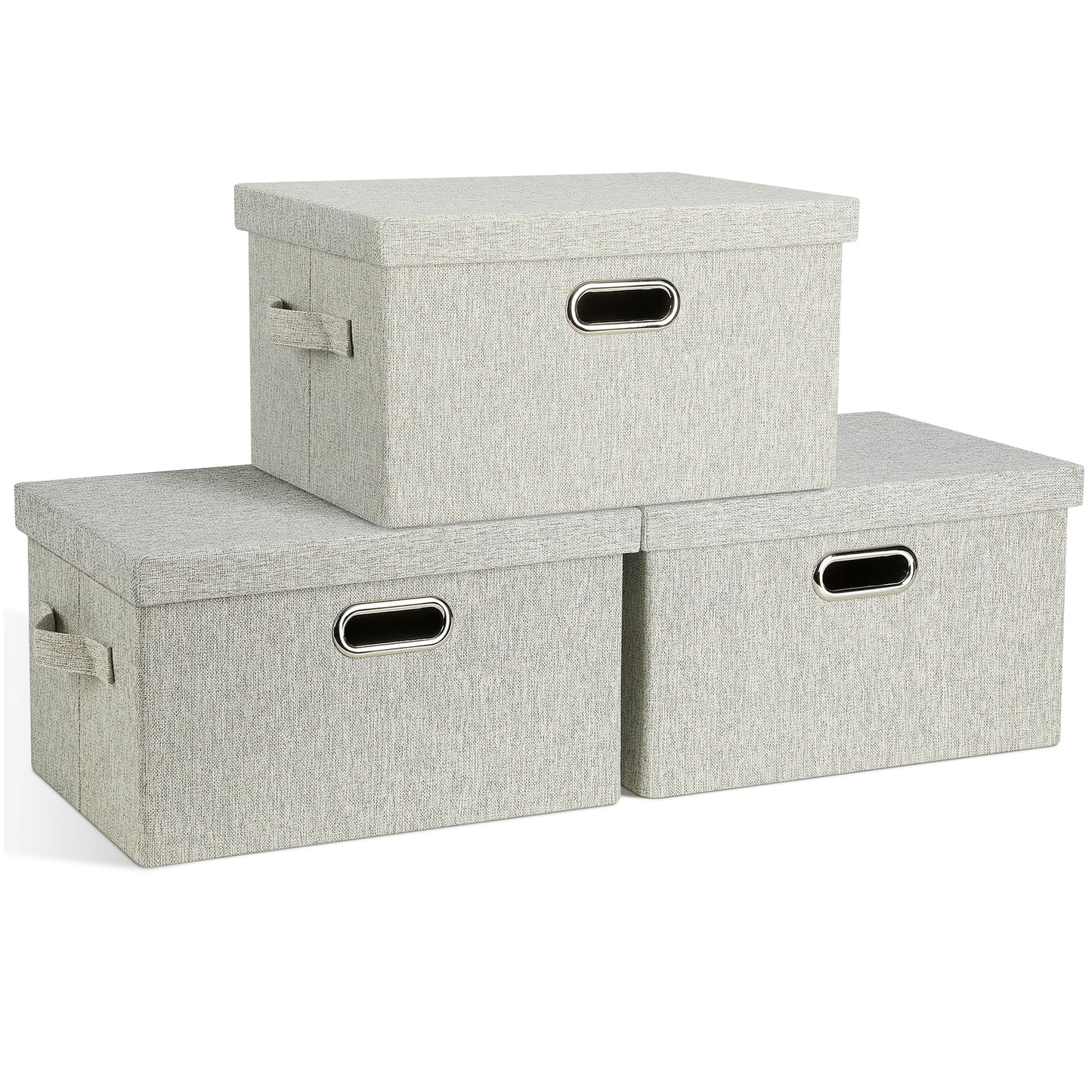Graciadeco Large Quart Collapsible Stackable Storage Bins with Lids, 3 Packs Beige Linen Fabric Closet Boxes with Lids, Storage Cube Baskets Container Organizers for Bedroom Office(16.6 x 11.7 x 10.8) | 36 Quart 3 Pack Beige Collapsible Stackable Linen Fa