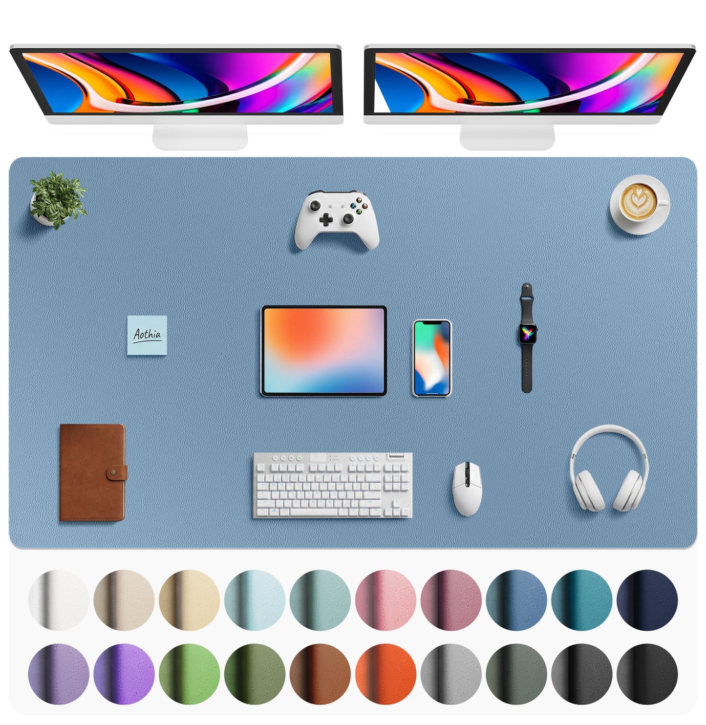 Aothia Leather Office Desk Pad Protector, Non-Slip PU Leather Desk Blotter, Waterproof Laptop Writing Mouse Pad for Office and Home, Black, 31.5" x 15.7"