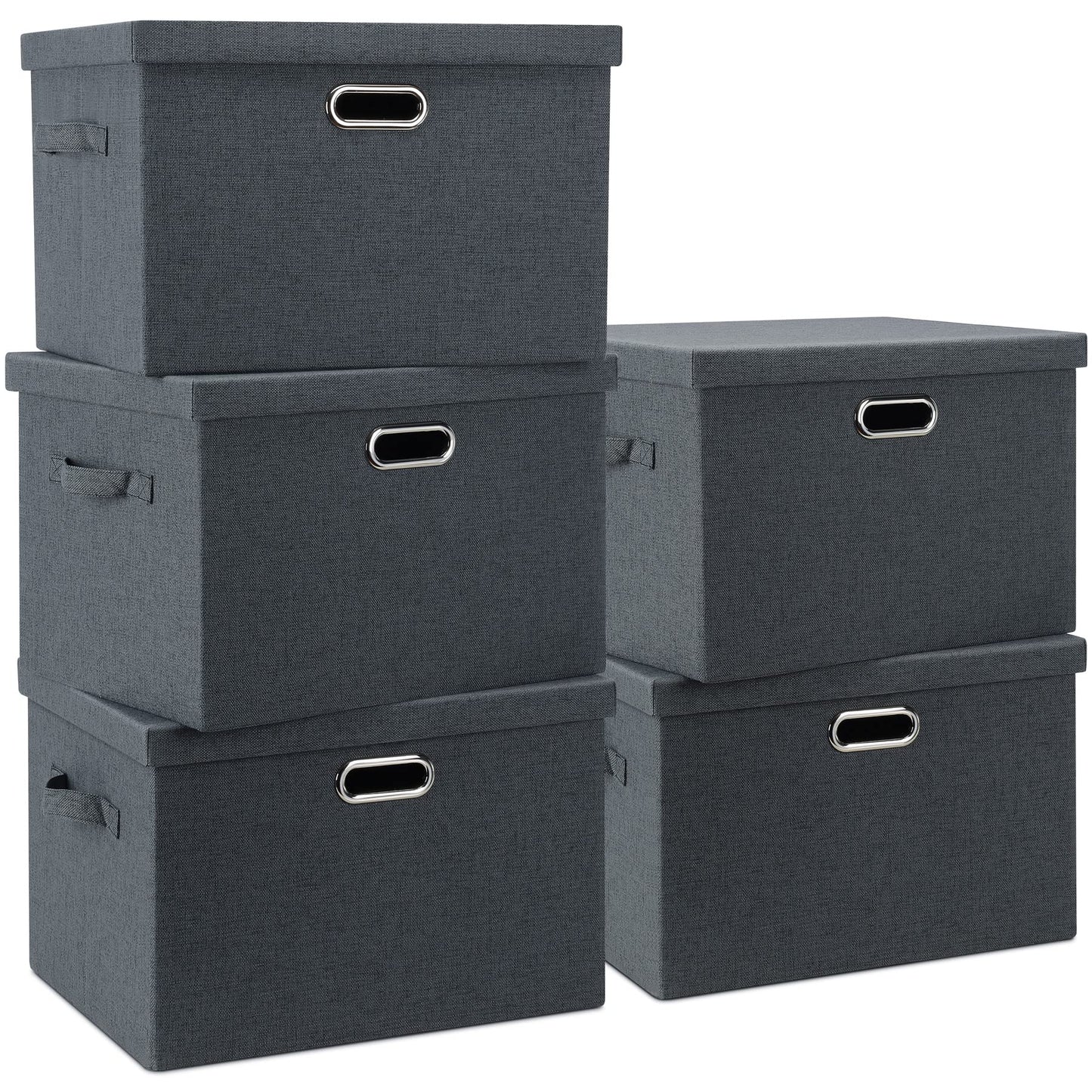 Graciadeco Large Quart Collapsible Stackable Storage Bins with Lids, 3 Packs Beige Linen Fabric Closet Boxes with Lids, Storage Cube Baskets Container Organizers for Bedroom Office(16.6 x 11.7 x 10.8) | 36 Quart 3 Pack Beige Collapsible Stackable Linen Fa