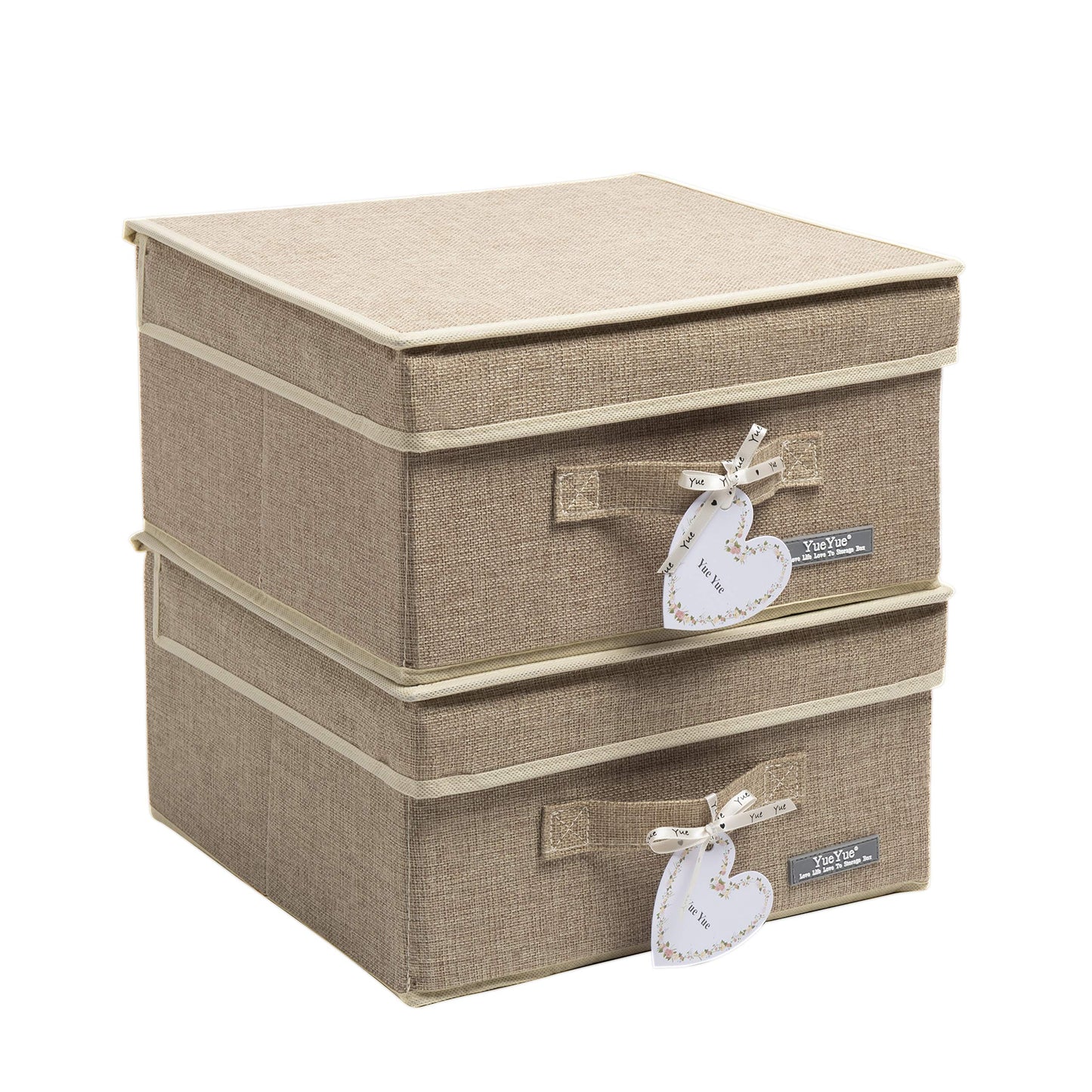 YueYue Fabric Storage Bins with Lids Small 4 Pack, Linen Foldable Storage Box with lids 4 Color Set 12.4in/12in/6.7in