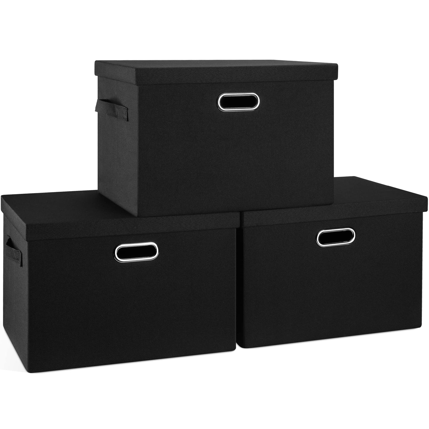 Graciadeco Large Quart Collapsible Stackable Storage Bins with Lids, 3 Packs Beige Linen Fabric Closet Boxes with Lids, Storage Cube Baskets Container Organizers for Bedroom Office(16.6 x 11.7 x 10.8) | 36 Quart 3 Pack Beige Collapsible Stackable Linen Fa