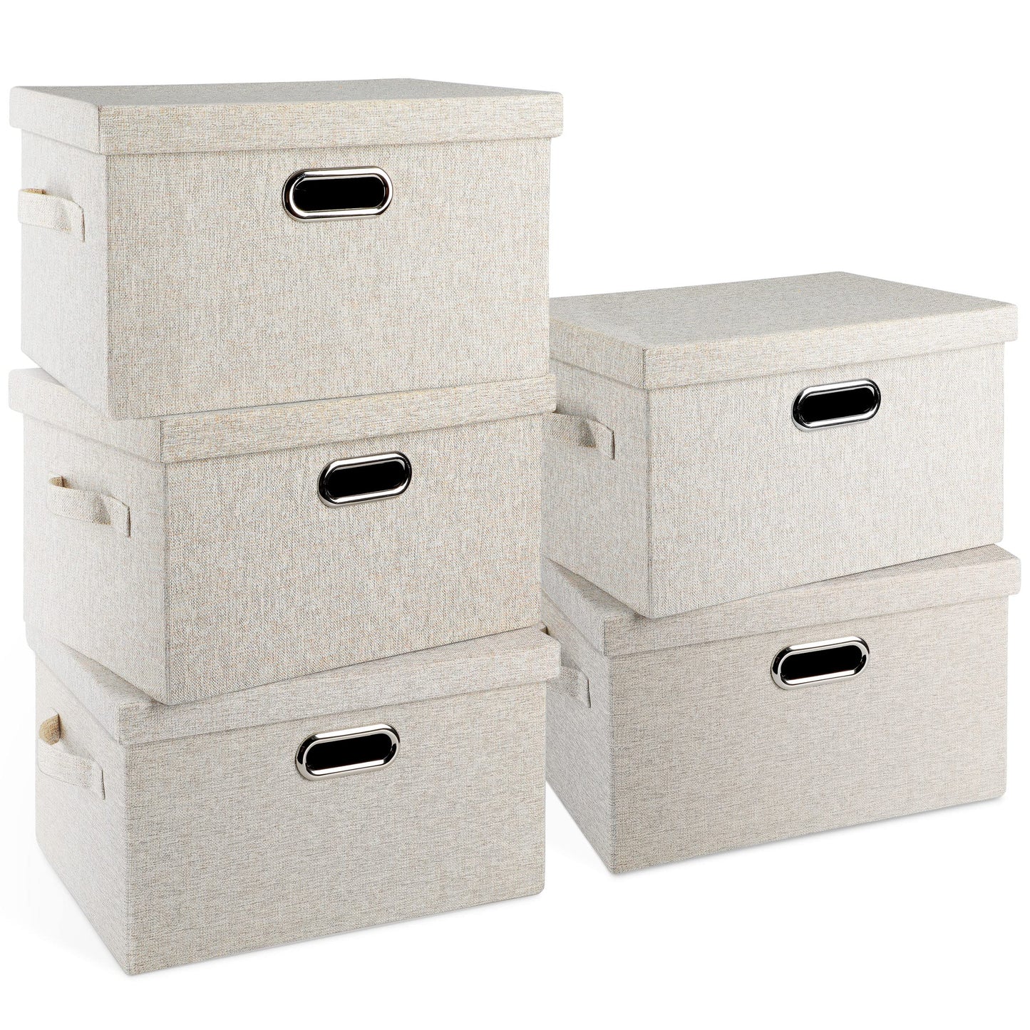 Graciadeco Large Quart Collapsible Stackable Storage Bins with Lids, 3 Packs Beige Linen Fabric Closet Boxes with Lids, Storage Cube Baskets Container Organizers for Bedroom Office(16.6 x 11.7 x 10.8) | 36 Quart 3 Pack Beige Collapsible Stackable Linen Fa